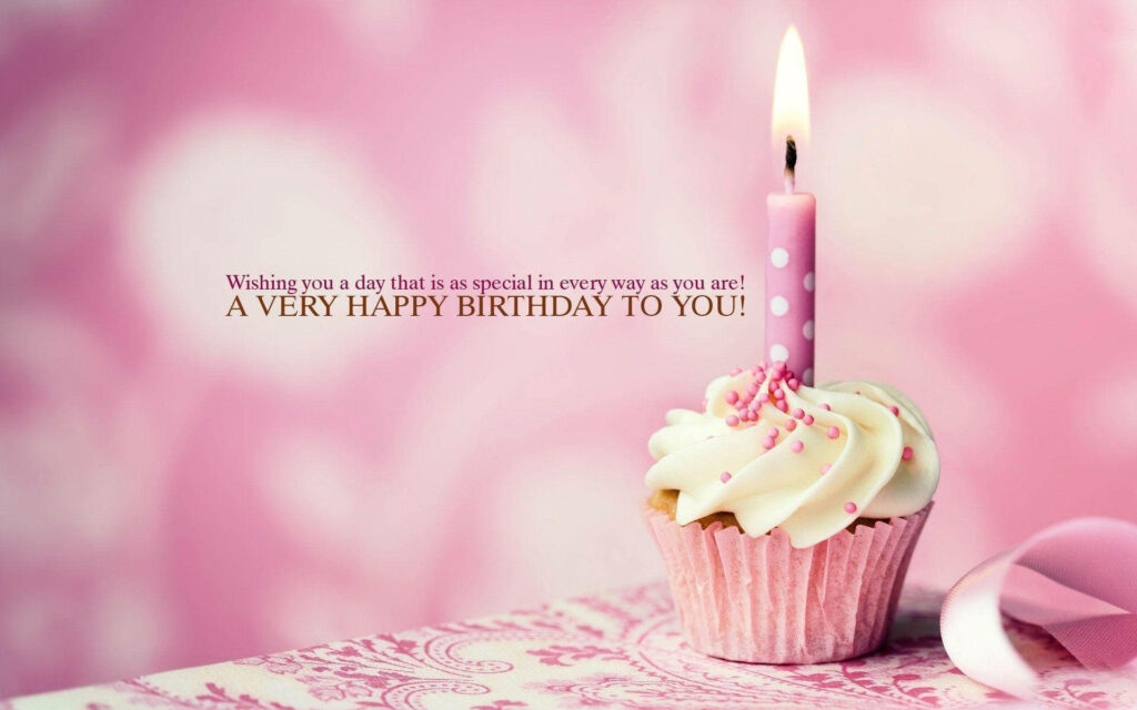 Whimsical Pink Birthday Wallpaper with Cute Cupcake and Candle