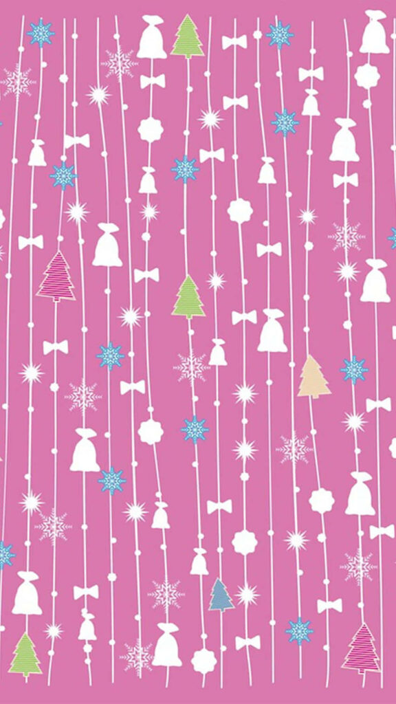 Whimsical Pink Christmas Wallpaper with Trees & Snowflakes