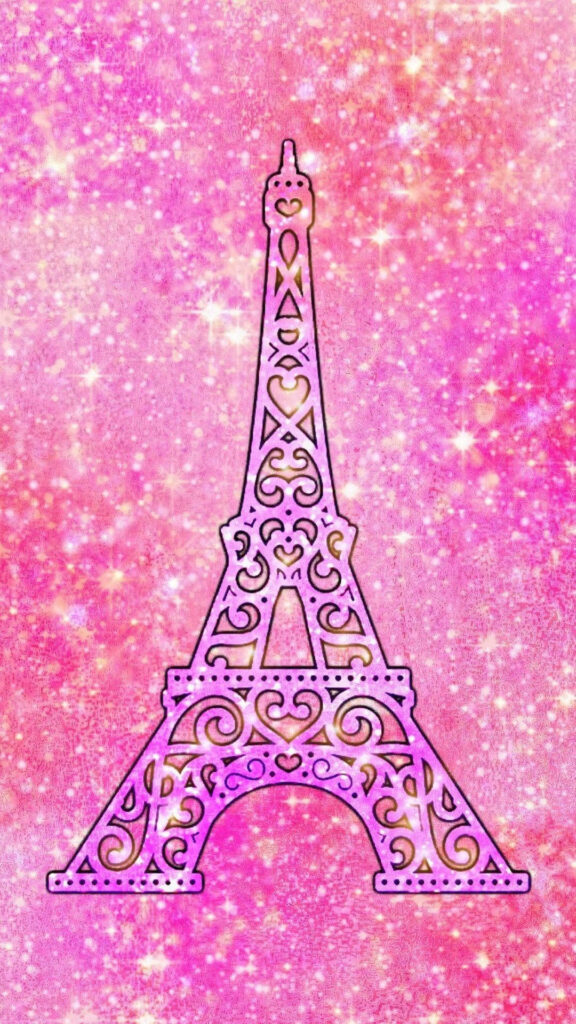 Whimsical Pink Eiffel Tower Wallpaper with Heart Patterns