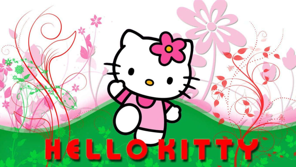 Whimsical Pink Hello Kitty Wallpaper in a Flower Garden