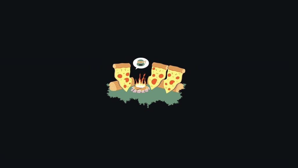 Whimsical Pizza Campfire Scene: Fun Wallpaper Illustration