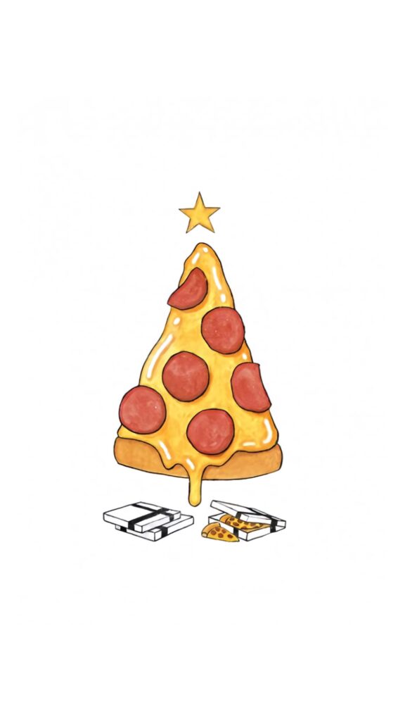Whimsical Pizza Slice Christmas Tree Wallpaper for Holidays
