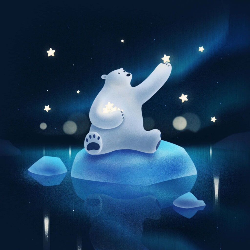 Whimsical Polar Bear Wallpaper: Icy Serenity & Northern Lights