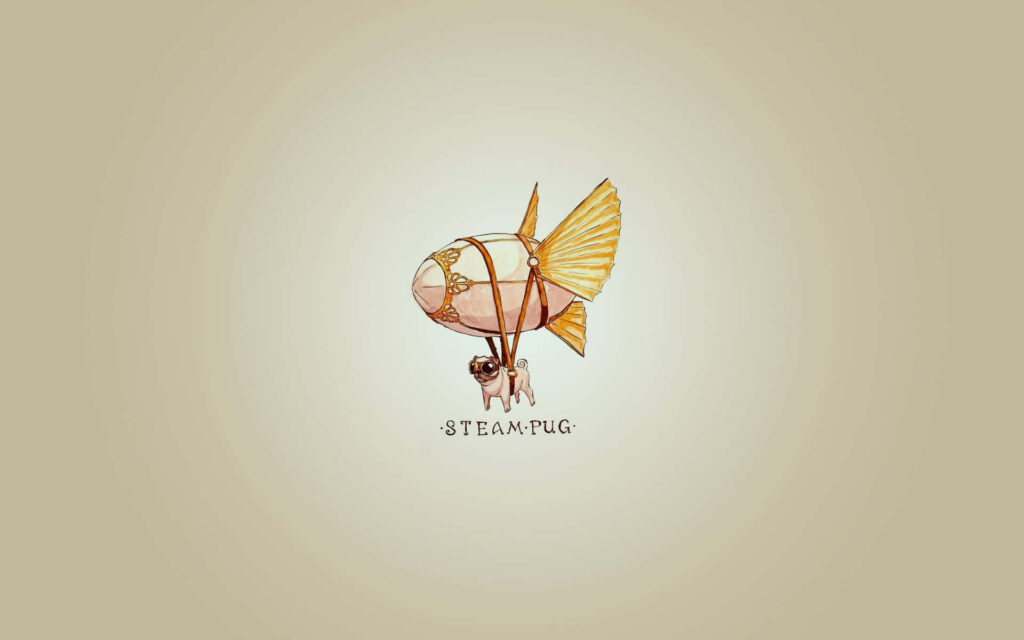 Whimsical Pug in Steampunk Flying Machine Wallpaper - STEAM-PUG Design