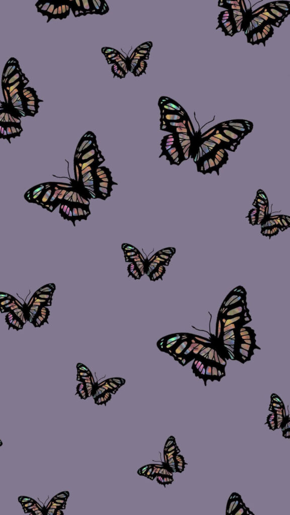 VSCO-Inspired Purple Butterfly Wallpaper with Iridescent Patterns