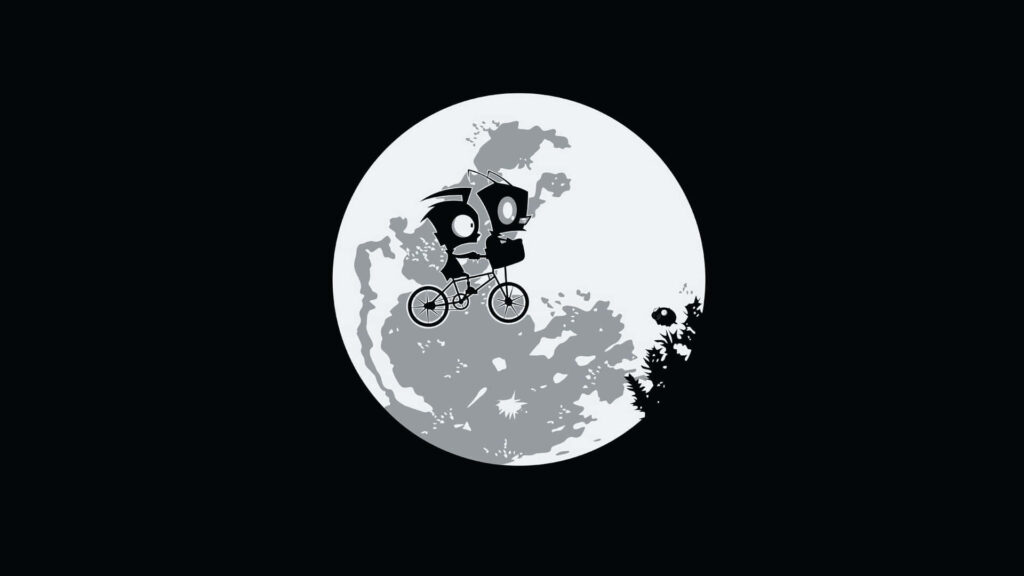Whimsical Rabbit Adventure Wallpaper Under a Luminous Full Moon