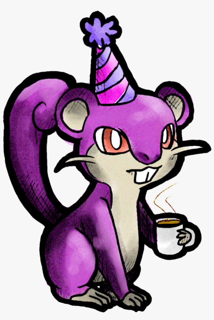 Whimsical Rattata Birthday Wallpaper with Coffee - Cute Background