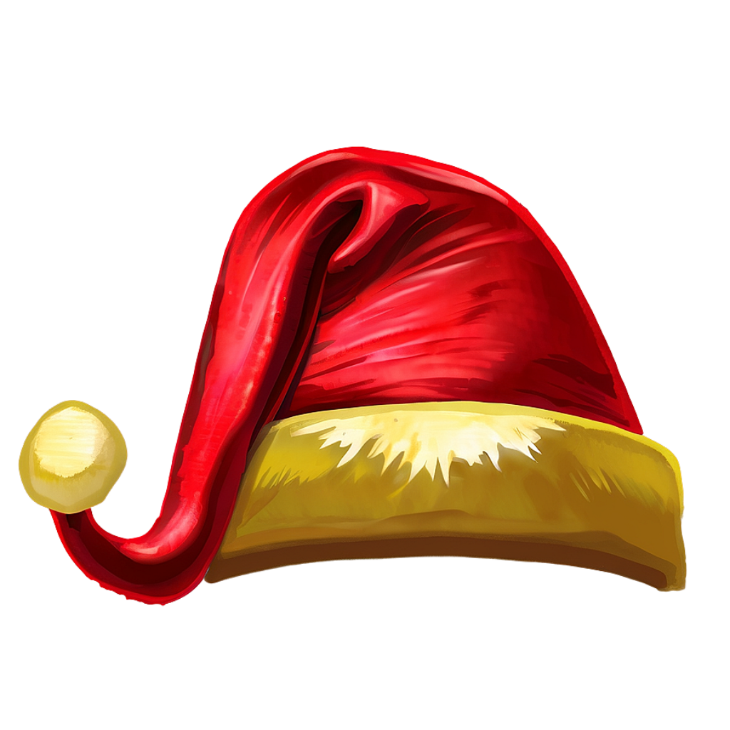 Whimsical Red Christmas Hat Wallpaper with Fluffy Yellow Trim