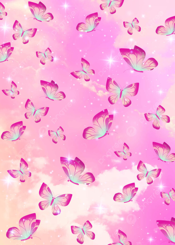 Enchanting Red & Pink Butterfly Wallpaper with Dreamy Sparkle Background