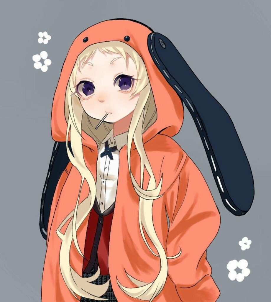 Playful Runa Yomozuki in her Kakegurui Kigurumi: A Vibrant Blue Wallpaper Delight
