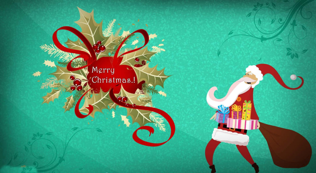 Whimsical Santa Claus Christmas Zoom Background with Cheerful Design Wallpaper