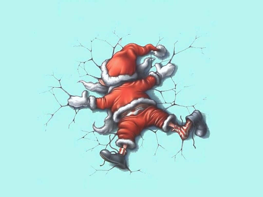 Whimsical Santa Claus Wallpaper: Holiday Humor Stuck in a Wall