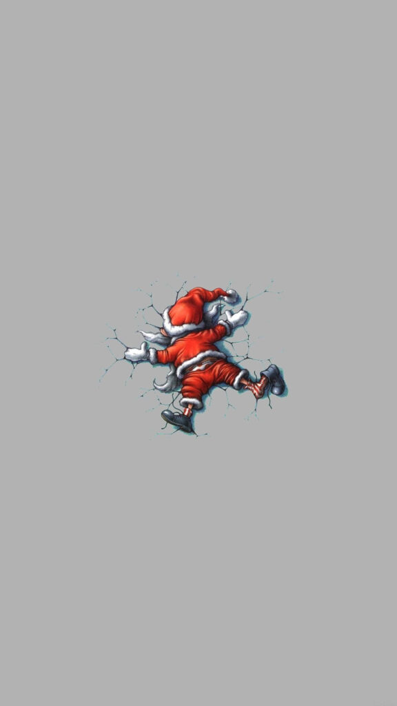 Playful Santa Claus Wallpaper: Whimsical Burst on Grey Background