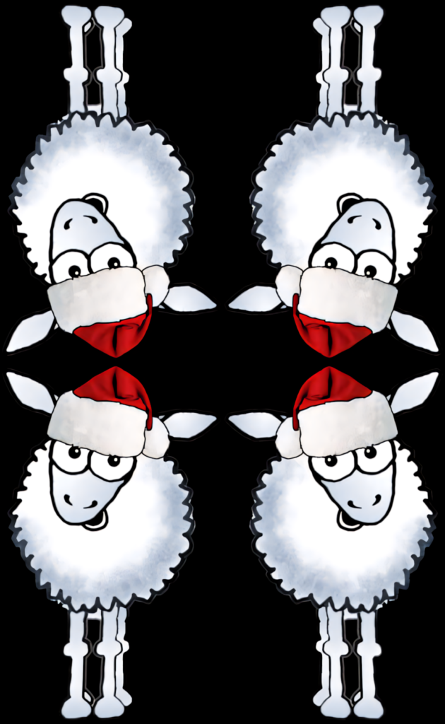 Whimsical Sheep in Santa Hats Wallpaper – Festive Dark Background