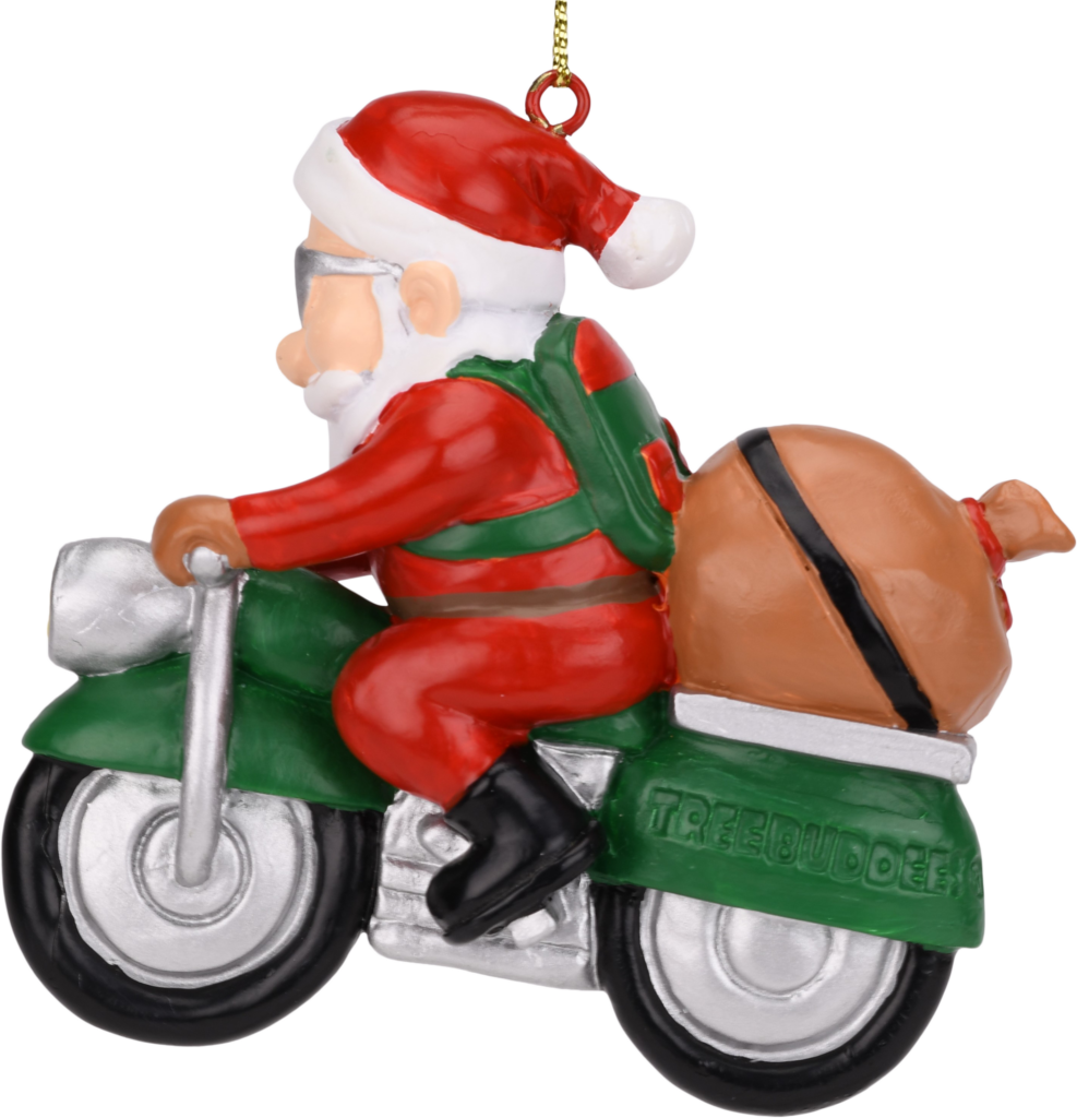 Whimsical Santa on Motorcycle Christmas Ornament Wallpaper