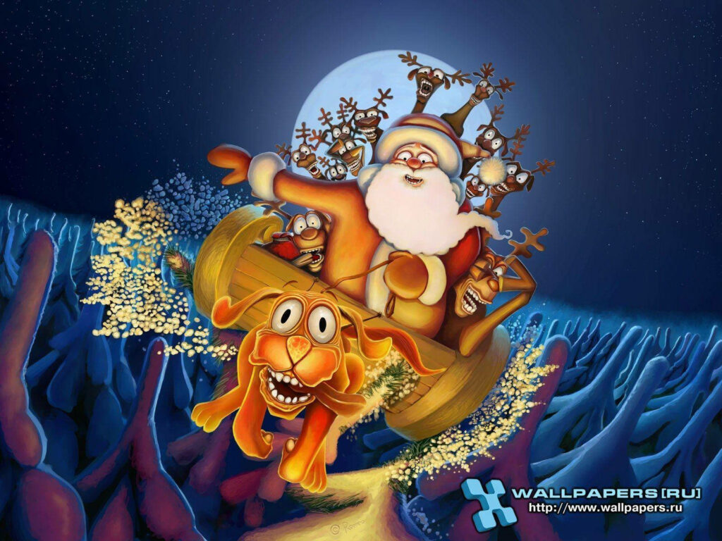Whimsical Santa Sleigh Wallpaper: Joyful Holiday Cheer Background