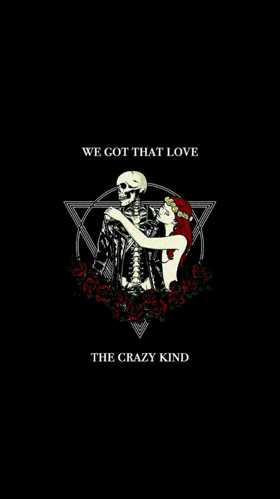 Whimsical Skeleton Couple with Roses - Playful iPhone Wallpaper