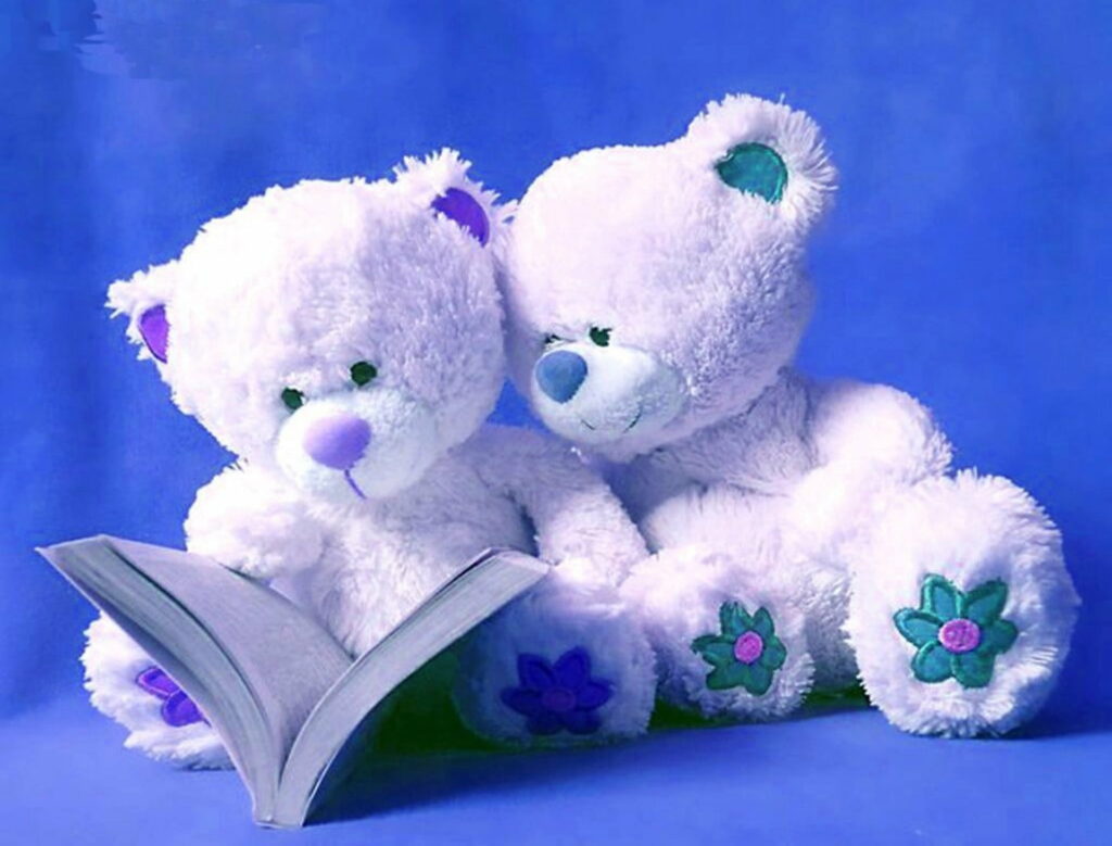Whimsical Sky Blue Teddies: Adorable Bears Soar amidst a Dreamy Book on a Serene Blue Sky HD Wallpaper