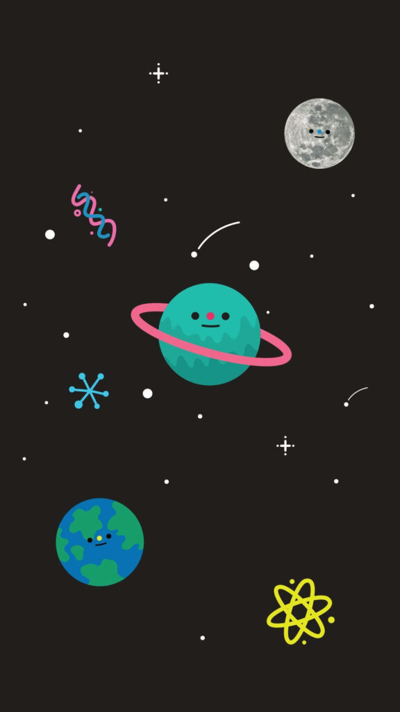 Smiling Planets Illuminate the Enigmatic Dark Galaxies: A Charming Mobile Background Artwork Wallpaper