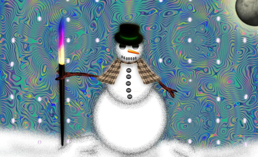 Whimsical Snowman Wallpaper: Colorful Patterns & Magical Winter Scene