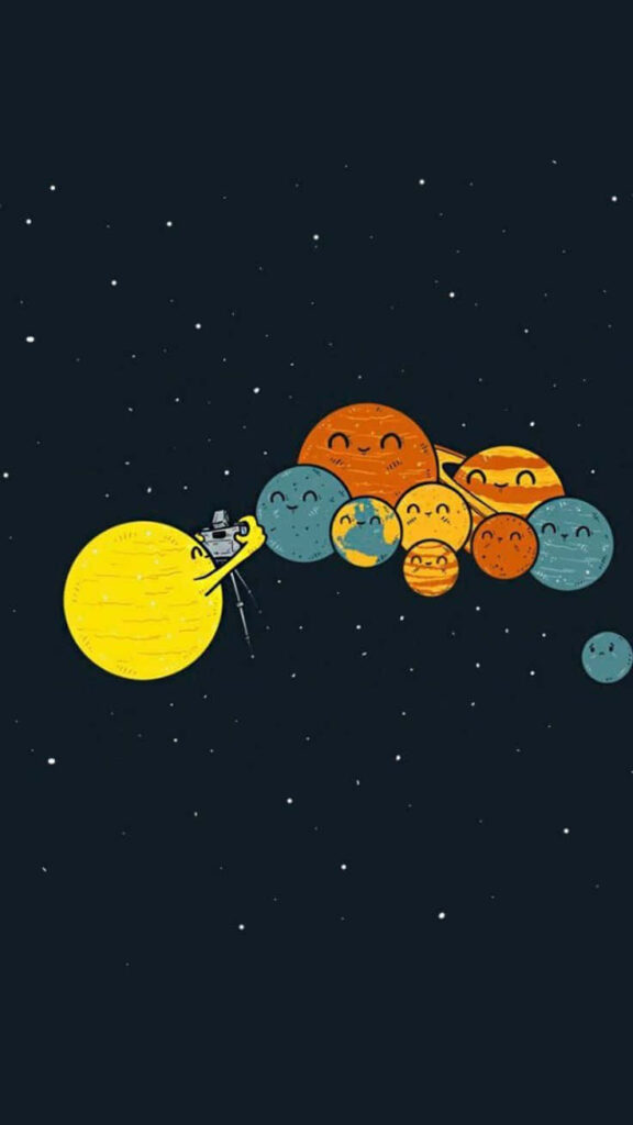Whimsical Solar System Wallpaper: Smiling Planets & Playful Spacecraft