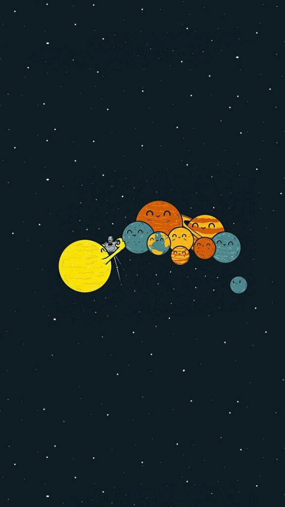 Whimsical Solar System iPhone Wallpaper: Cute Planets & Astronaut