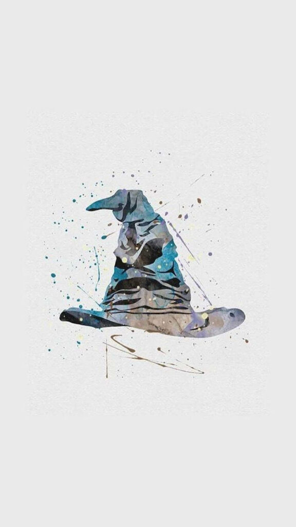 Whimsical Sorting Hat Art: Vibrant Watercolor Wallpaper Background