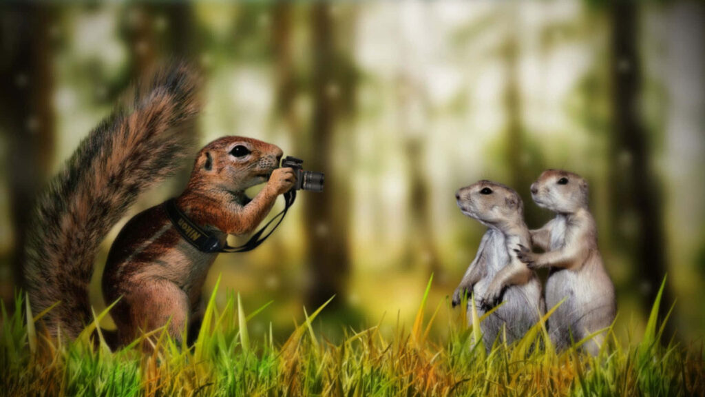 Whimsical Squirrel Photography Meerkats in Enchanted Woodland Wallpaper