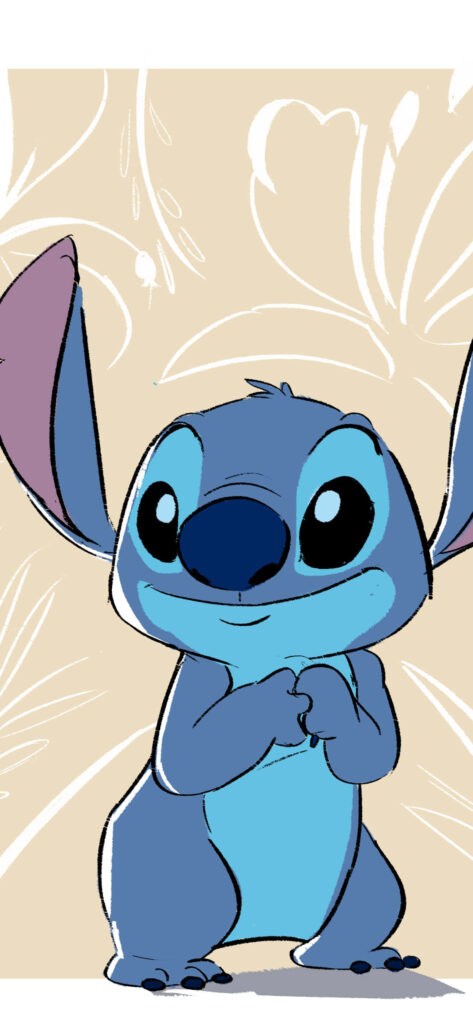 Whimsical Stitch Wallpaper: Playful Blue Alien on Pastel Background