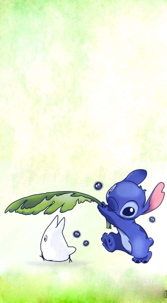 Whimsical Stitch & Creature Wallpaper with Soft Green Background