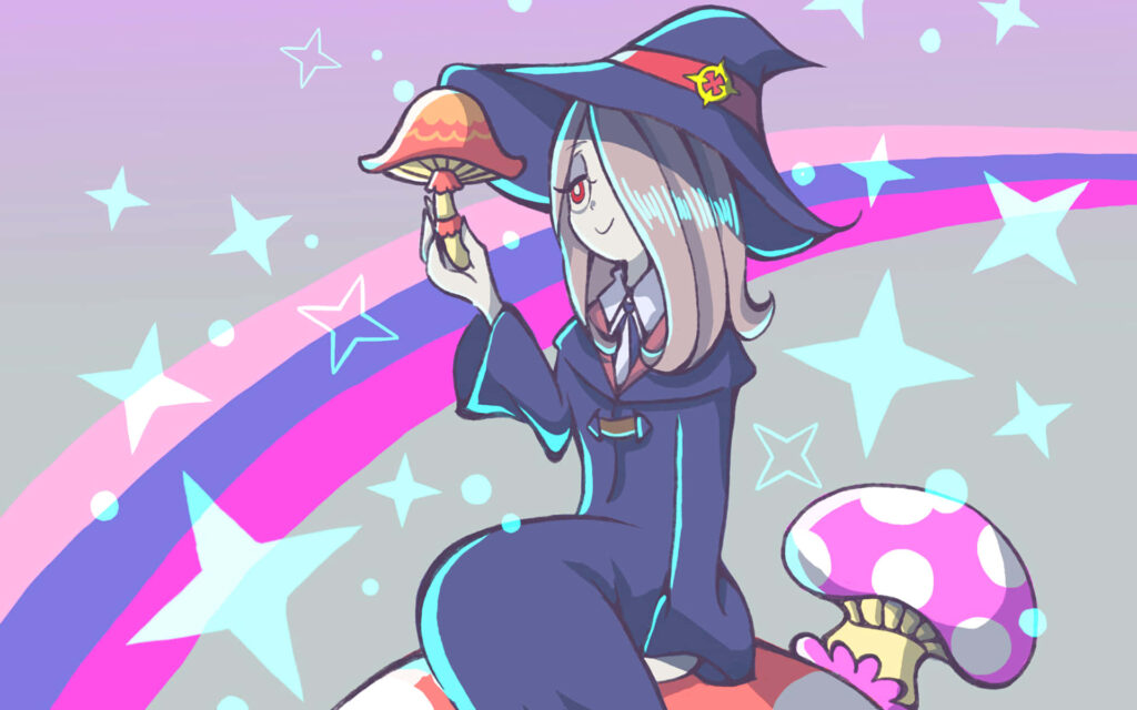 Whimsical Sucy Manbavaran Wallpaper with Magical Rainbow Stars