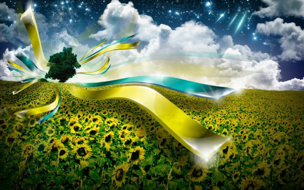 Whimsical Sunflower Landscape Wallpaper Under Starry Sky - 1920x1200
