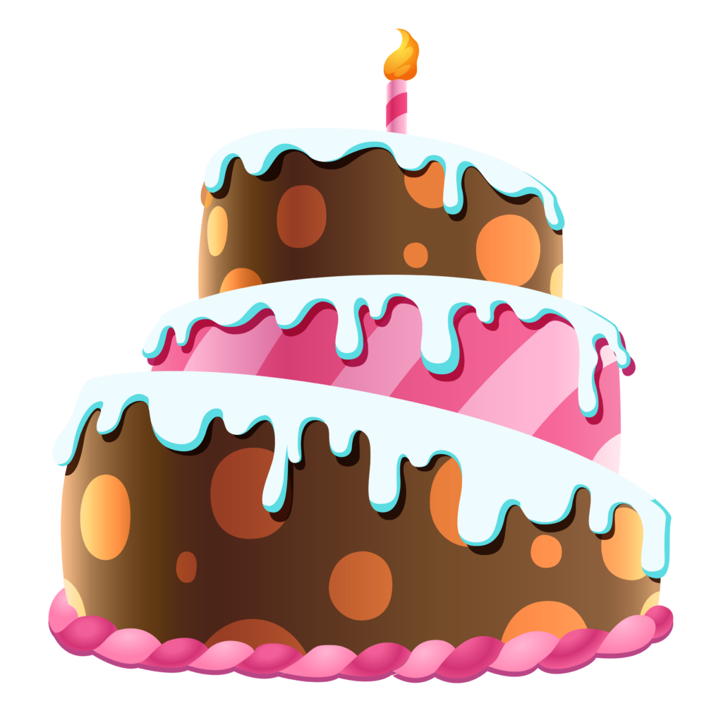 Whimsical Three-Tier Birthday Cake Wallpaper with Festive Patterns