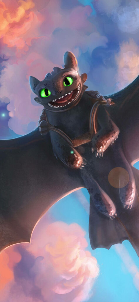 Whimsical Toothless Wallpaper: Soaring in a Colorful Sky