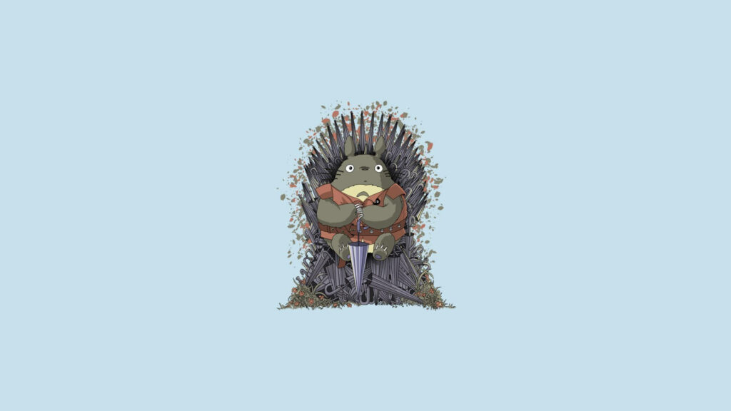 Totoro on the Iron Throne: Whimsical Minimalist Laptop Wallpaper