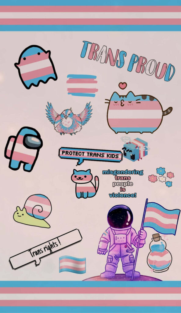Vibrant Trans Pride Wallpaper with Adorable Cartoon Characters
