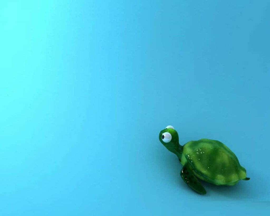 Whimsical Turtle Wallpaper: Joyful Scene on Soothing Blue Background