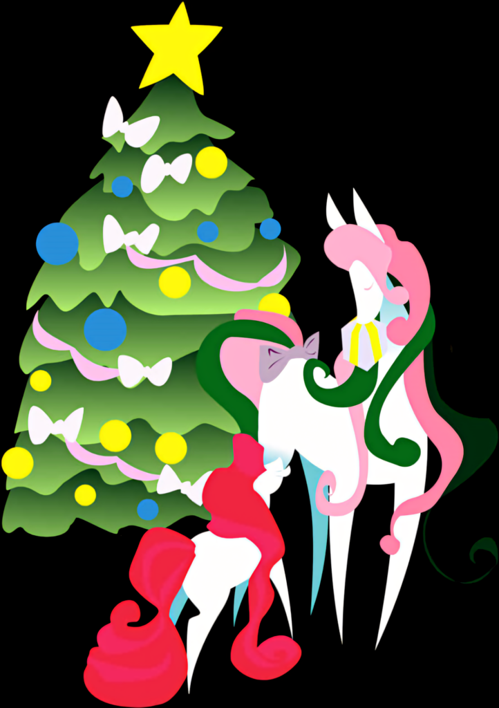 Vibrant Unicorns and Festive Christmas Tree Wallpaper Background