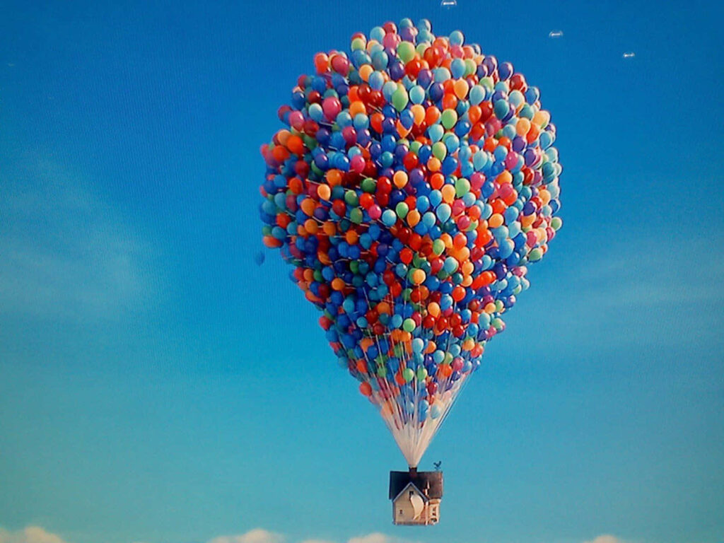 Whimsical Up Wallpaper: Floating House & Colorful Balloons