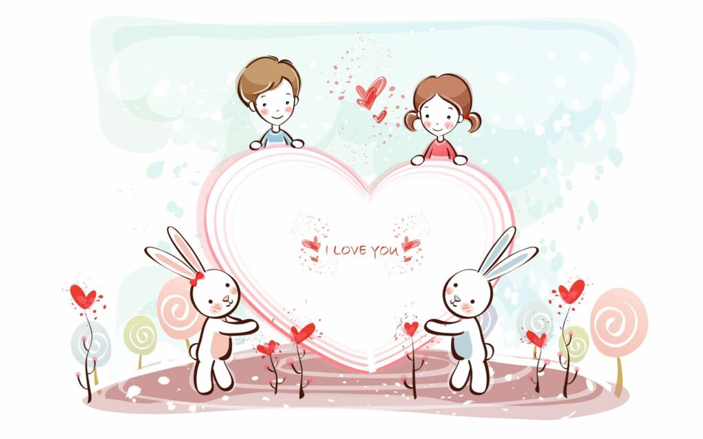 Whimsical Valentine's Day Wallpaper: Cute Animals & Heart Design