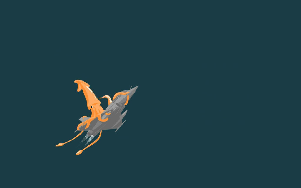 Whimsical Orange Calamari Rocket Wallpaper: Playful Vector Art Design