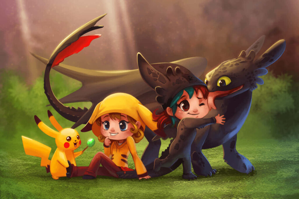 Charming Outdoor Wallpaper with Cute Animated Characters Adventure