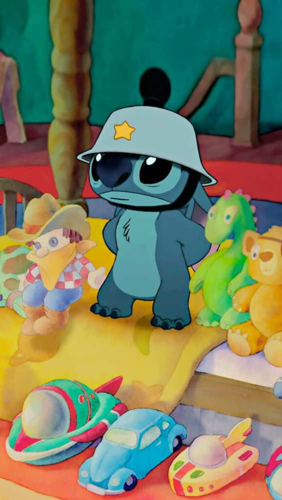Playful Animated Character in Star Hat with Colorful Toys Wallpaper