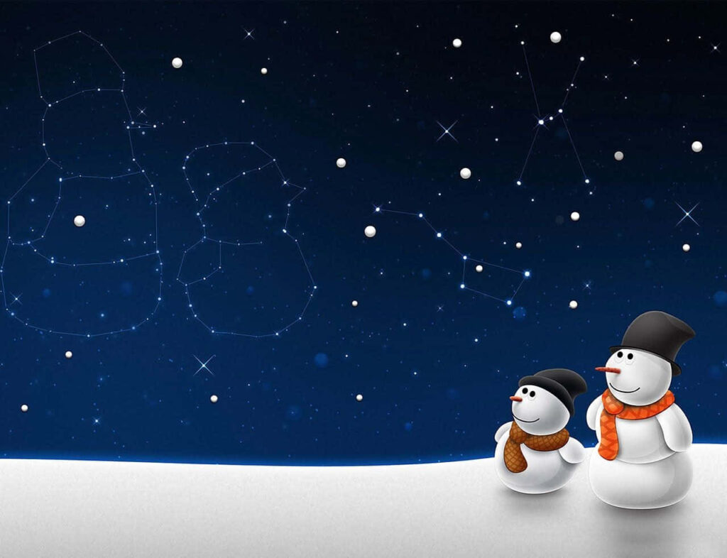 Whimsical Winter Night Wallpaper with Cheerful Snowmen & Stars