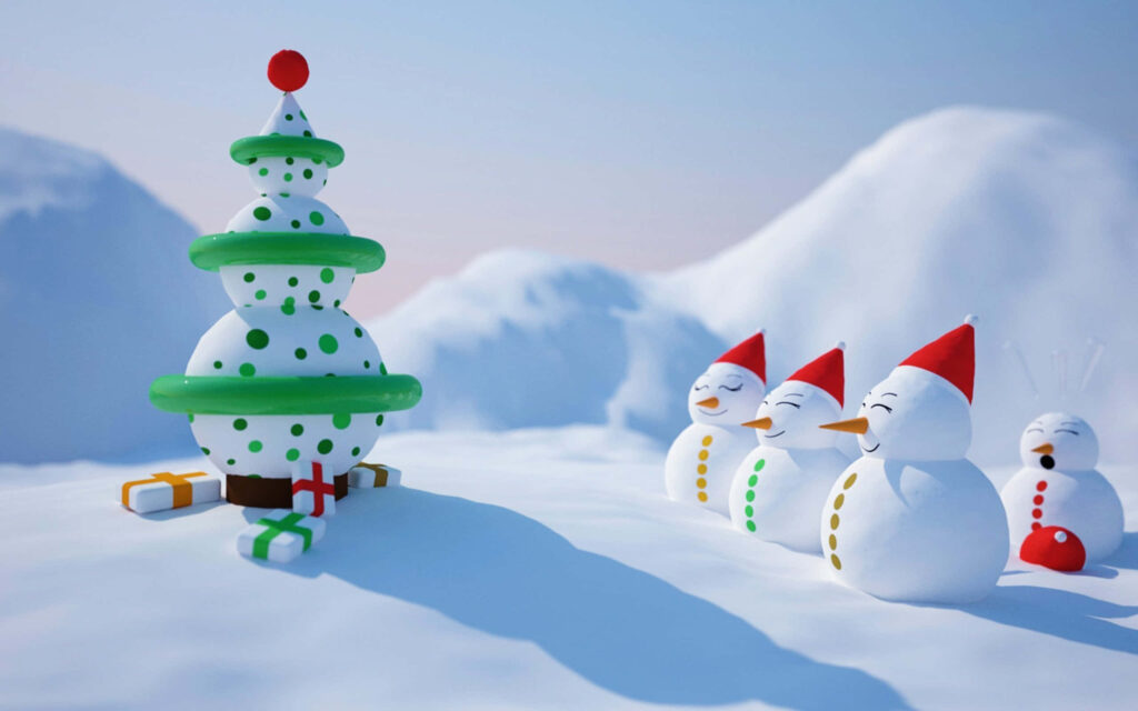 Whimsical Winter: Cheerful Snowmen & Festive Christmas Scene Wallpaper