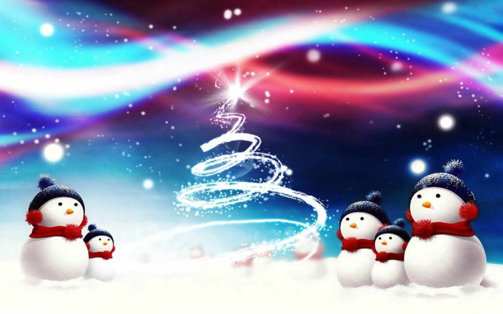 Whimsical Snowmen & Sparkling Christmas Tree Wallpaper - 1680x1050