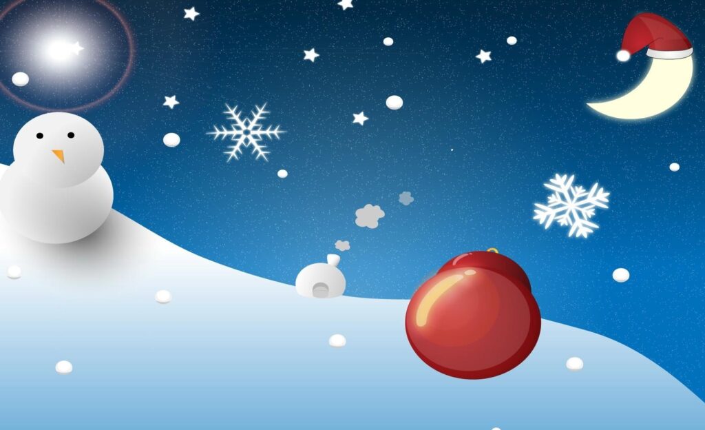 Whimsical Winter Scene Wallpaper: Snowman, Stars & Holiday Cheer