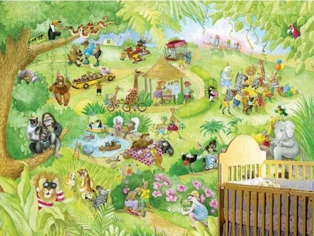 Whimsical Zoo Map Wallpaper for Kids' Rooms - Charming Animal Scenes