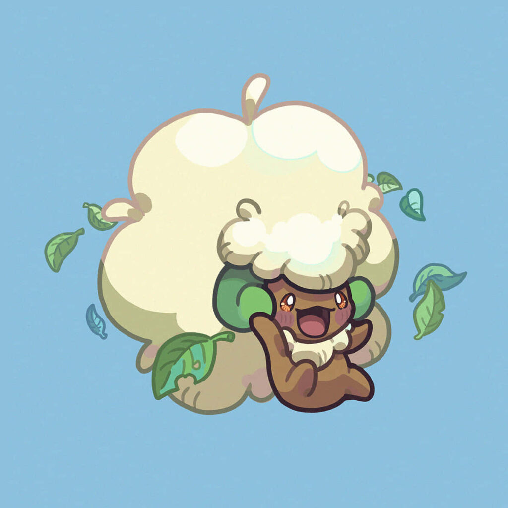 Whimsicott Wallpaper: Cheerful Design on Simple Blue Background
