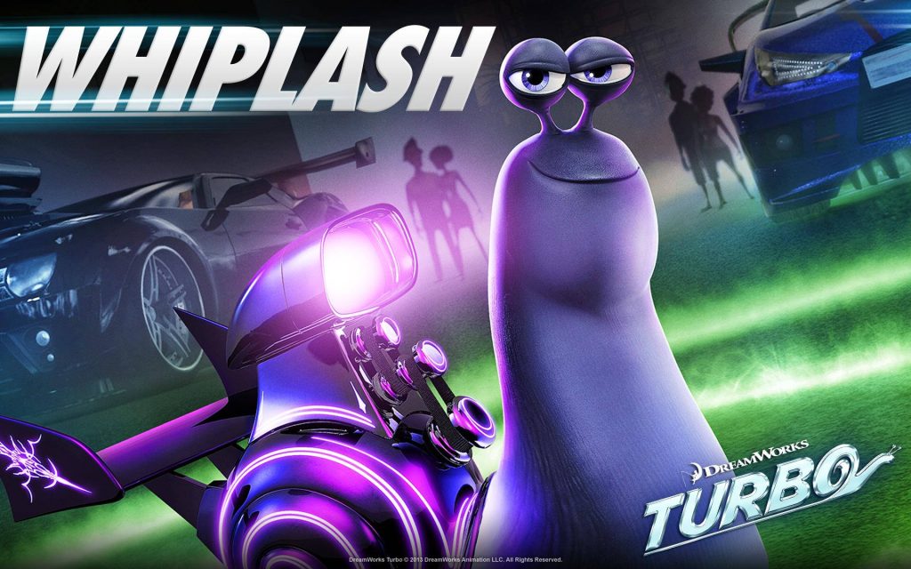 Whiplash purple snail with glowing racing shell neon purple cinematic racing wallpaper background